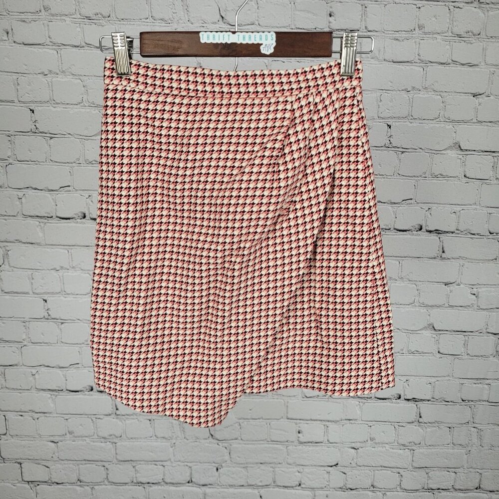 Paper London Multicolor Houndstooth Cotton Pleated Mini Skirt Size XS (24x17)